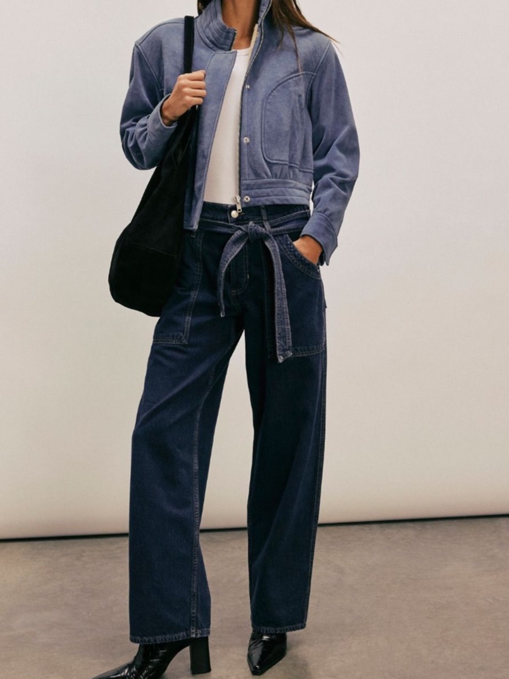 Free People Blue Jay Belted Boyfriend Jeans
